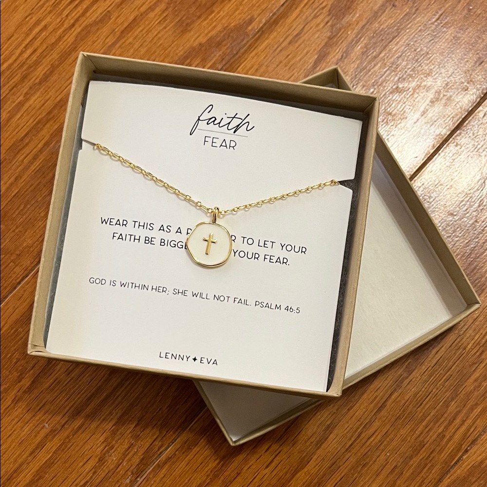 Faith Over Fear gold necklace, great for everyday wear.